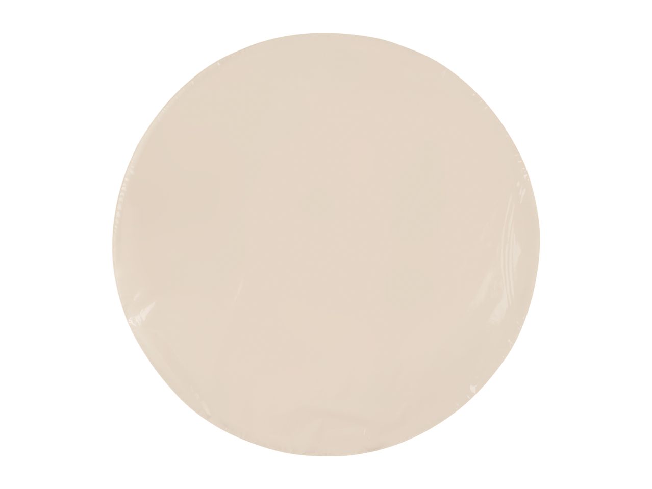 Round, light beige, plain plate with a slightly glossy finish