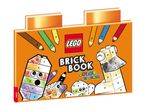 Color by number book with pencils and brick characters on an orange background.