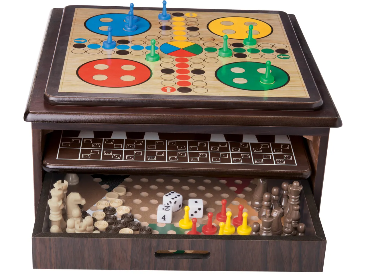 Lupilu® koka 10-in-1 spēļu kaste ar Ludo, šahu un dambreti.