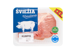 Šviežias kiaulienos kumpis su „Lietuvos gamintojas“ ir „Eurofins“ ženklais.