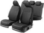 Set of ULTIMATE SPEED car seat covers in black fabric.