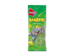 Grøn pose med surt æble slik, med en tegneserieelefant og teksten 'SOUR APPLE'.