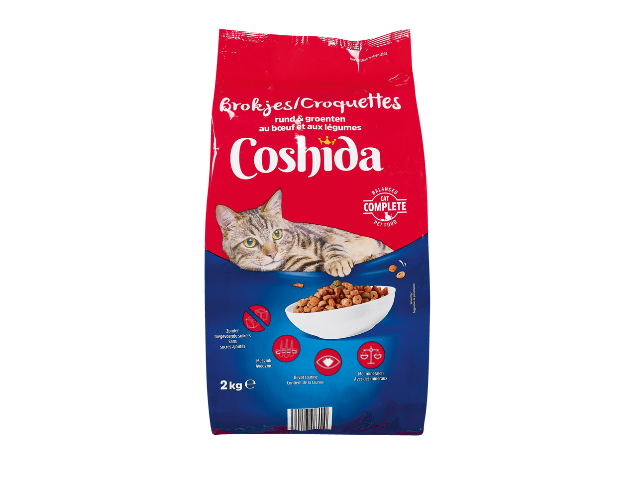 Nourriture pour chat Coshida au bœuf et aux légumes, 2 kg.