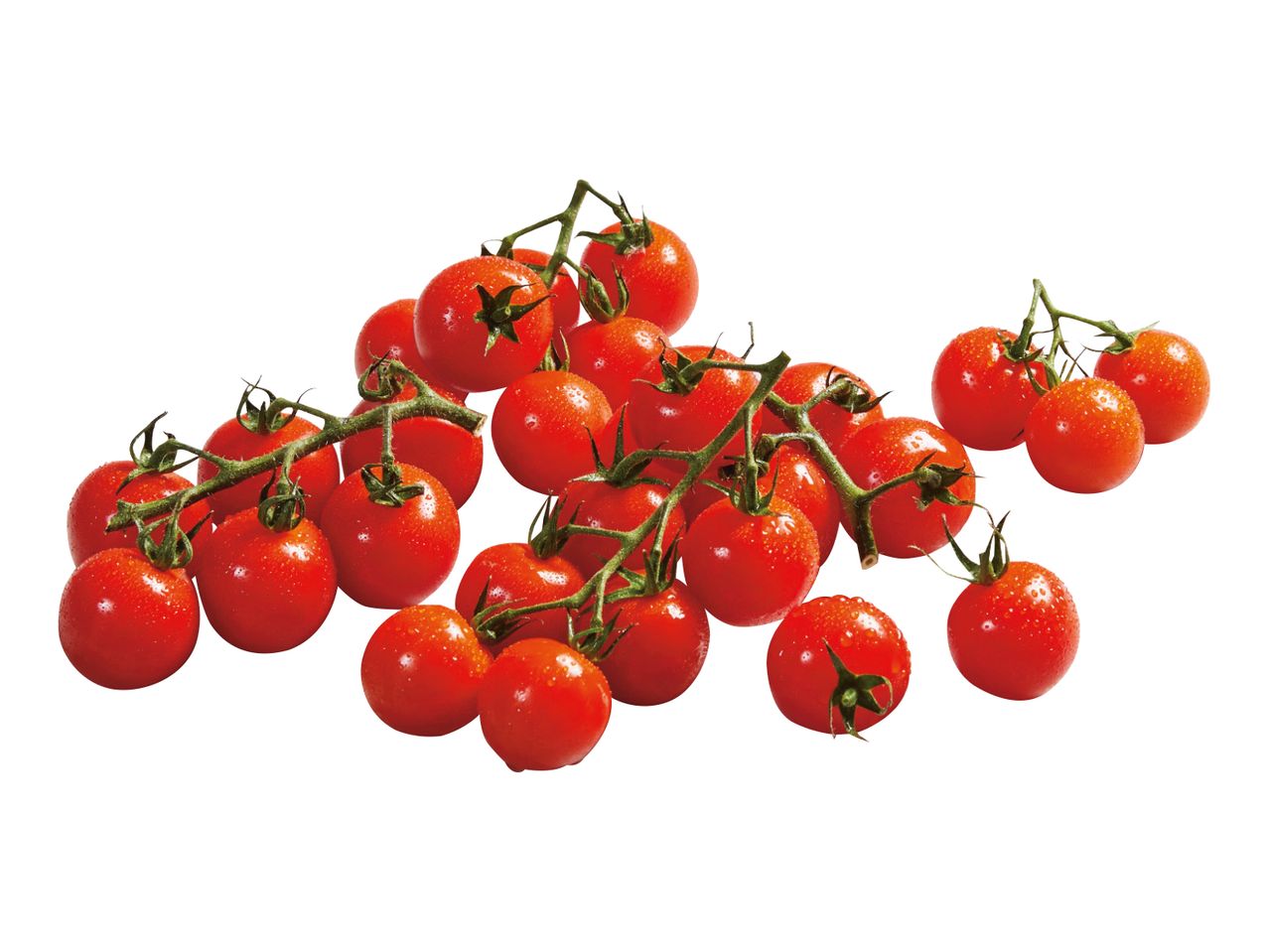 Grozd cherry rajčica s kapljicama vode