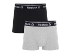 Two pairs of Reebok men's boxer shorts: one black and one grey marl.