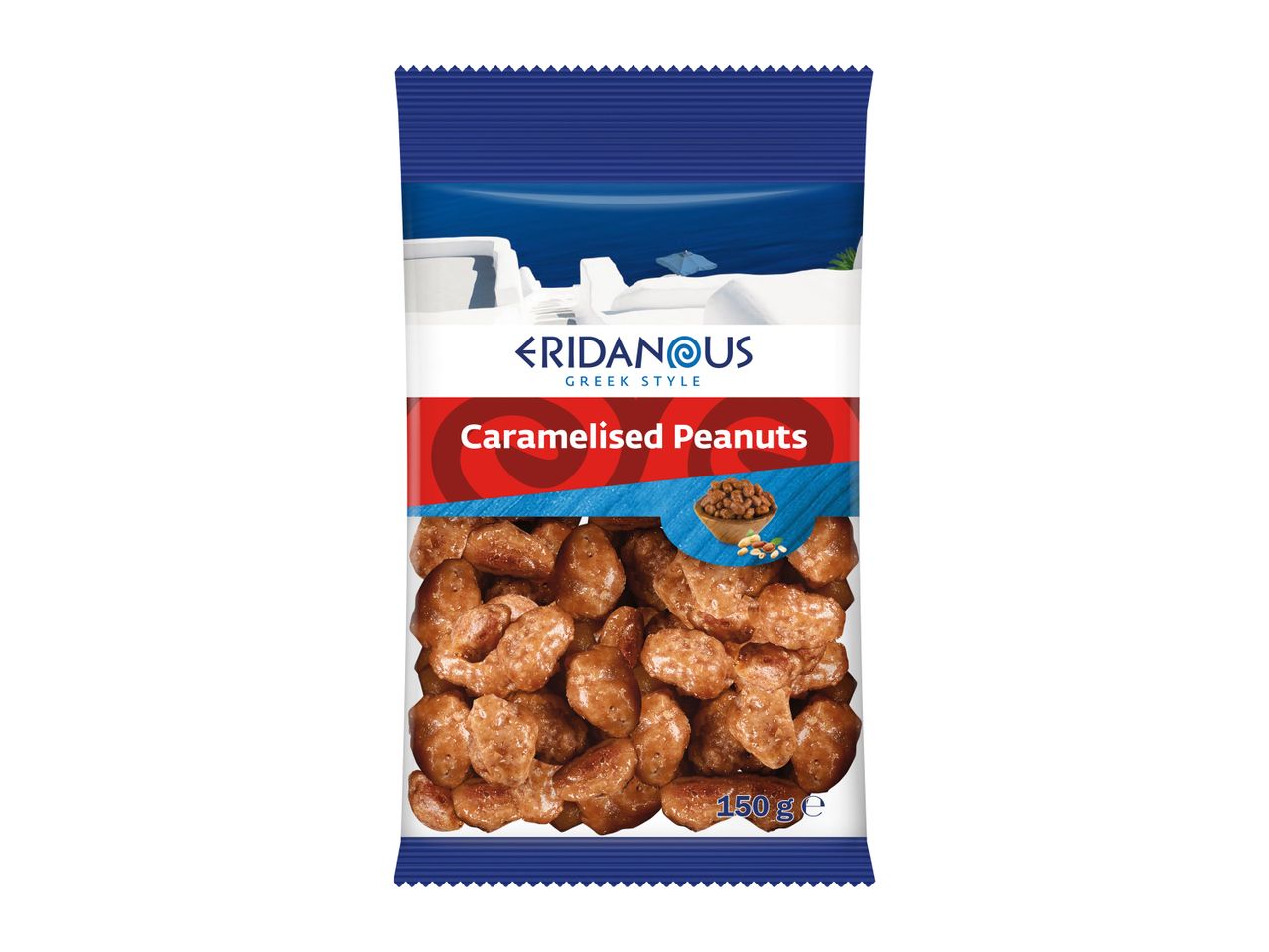 Eridanus Greek Style Caramelised Peanuts, 150g bag.