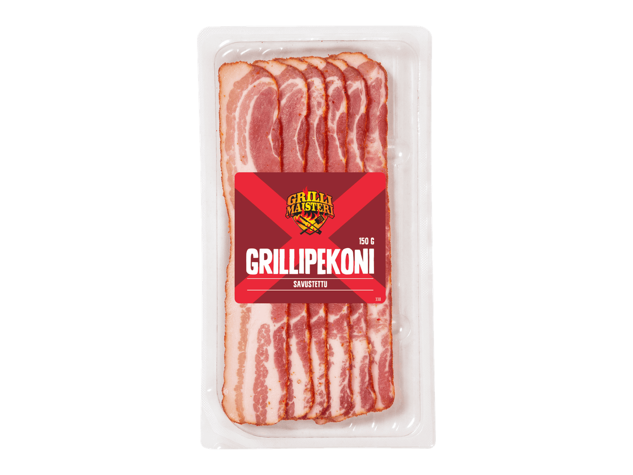 Grill Maisteri savustettu grillipekonia 150g pakkauksessa.