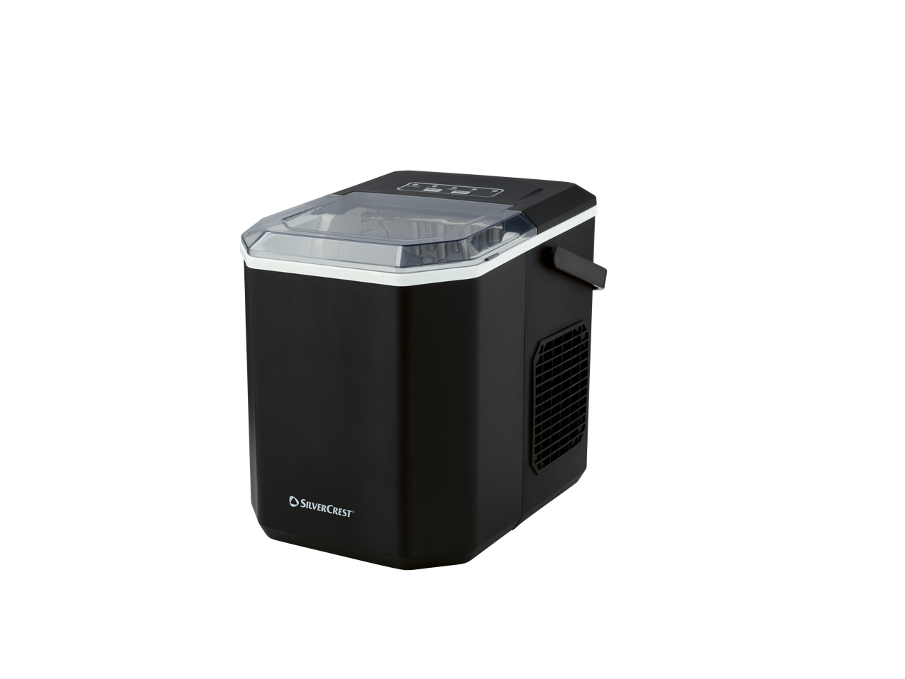 SILVERCREST® Ice Maker in black with a transparent lid and control panel.