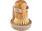 Escova de lavar louça com cabo de bambu e suporte.