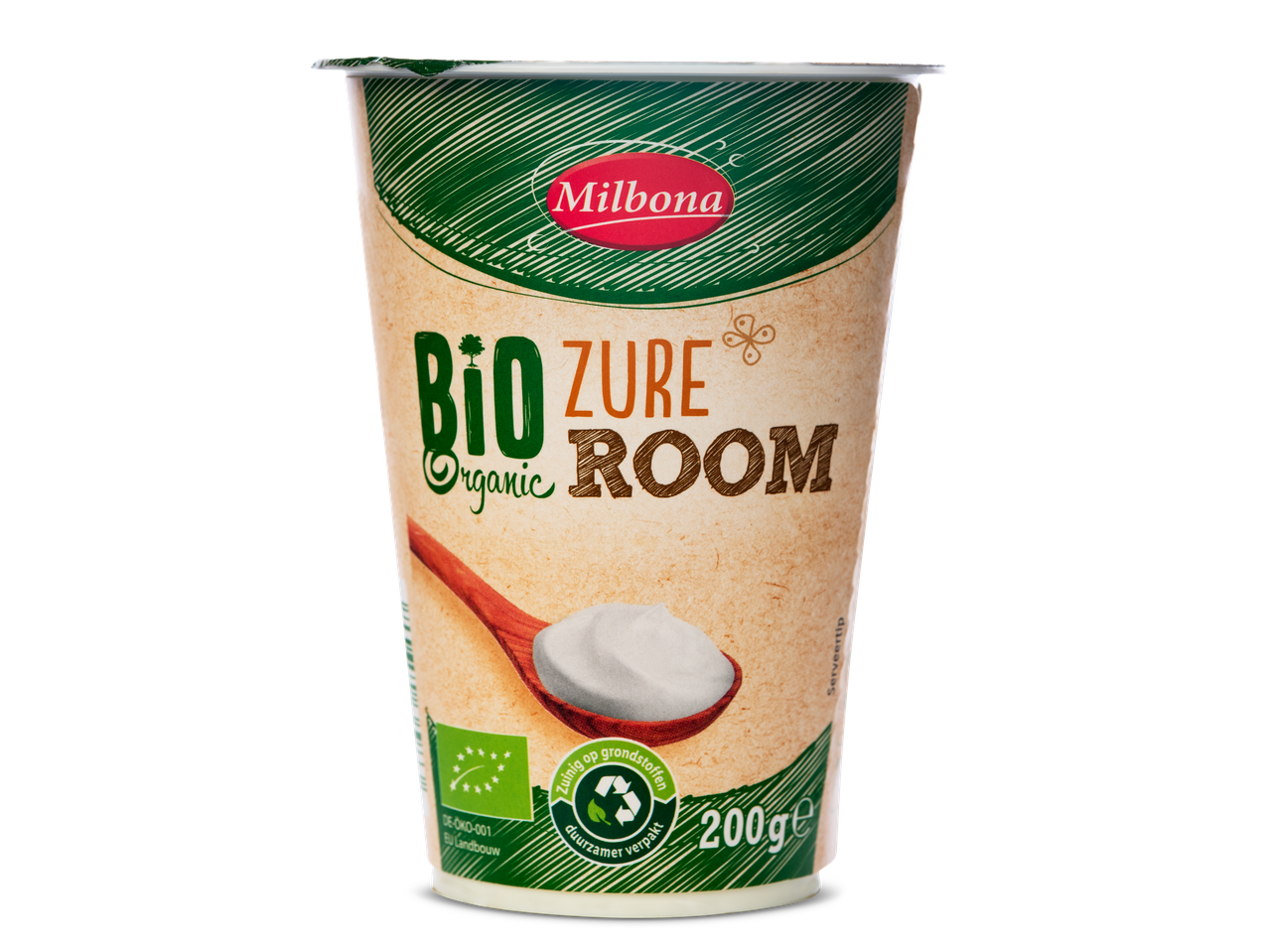 Milbona Bio Zure Room: biologische zure room in een bekertje.