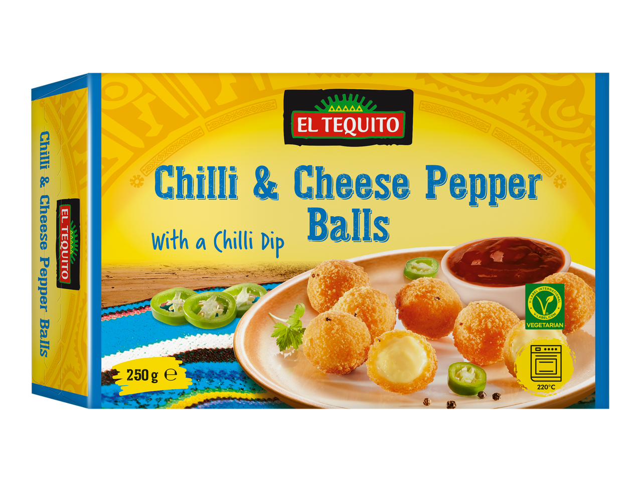 Boules de piment et fromage avec une sauce chili, 250g, végétarien, à cuire à 220°C.