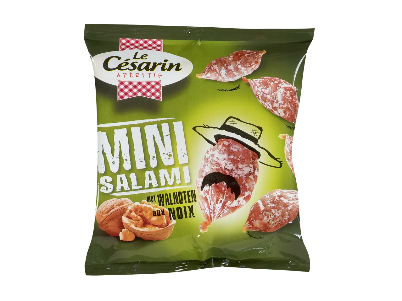 Le Césarin Mini Salami aux noix, un paquet de collation pour l'apéritif.