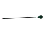 Green fruit picker with a long black handle and red tip.