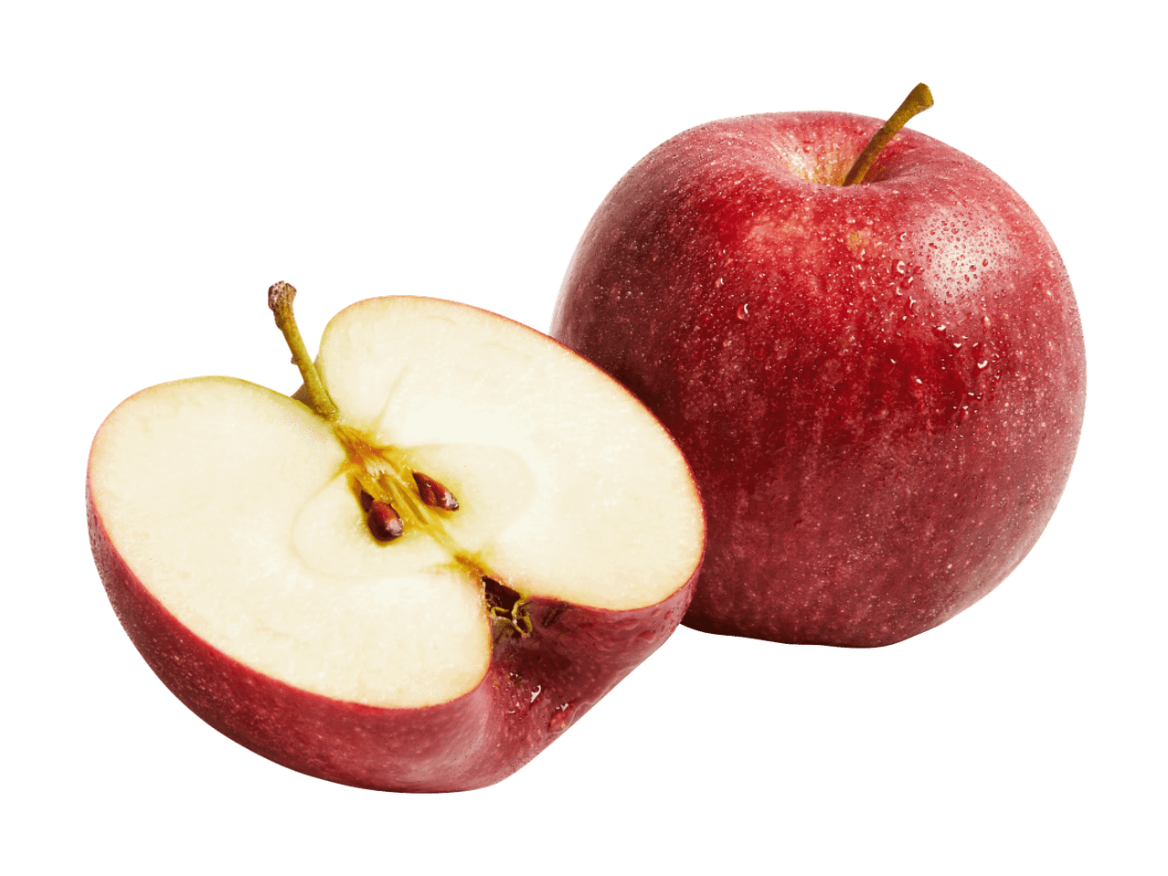 Sarkans ābols un ābola puse ar sēklām.