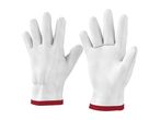 Pair of white work gloves with red cuffs