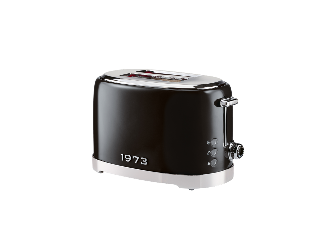 SILVERCREST® 2-Slice Toaster in black with chrome accents and '1973' embossed