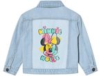 Light blue denim jacket with a colorful Minnie Mouse graphic on the back.