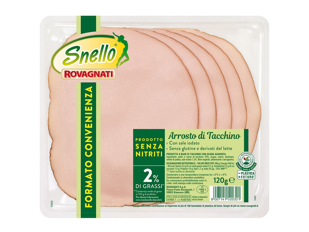 Confezione di Arrosto di Tacchino Snello Rovagnati, 120g, senza nitriti.