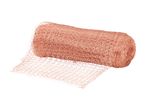 A roll of copper mesh, partially unrolled, on a white background.
