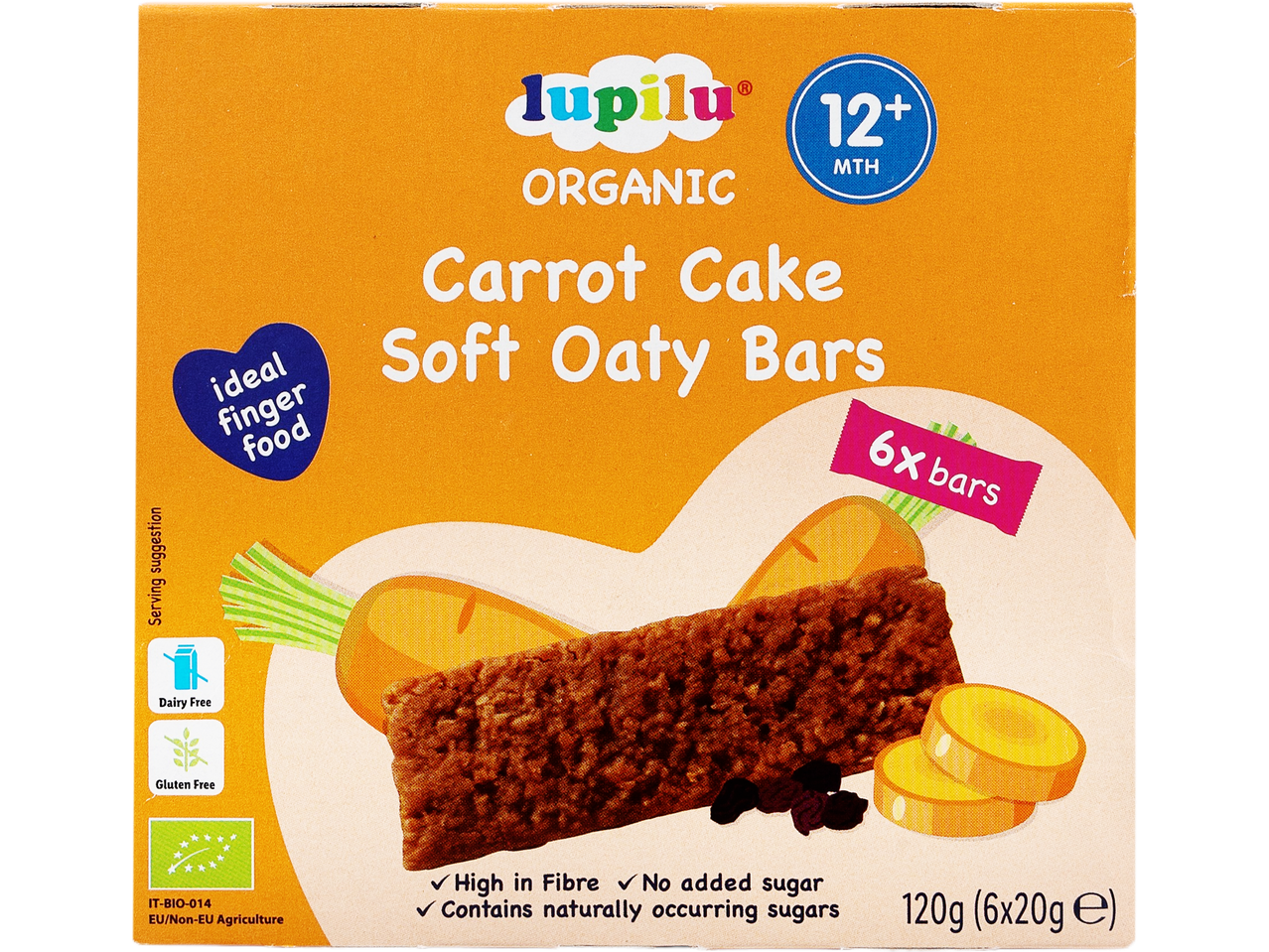 Lupilu Organic Carrot Cake Soft Oaty Bars for 12+ months, 120g (6x20g e).