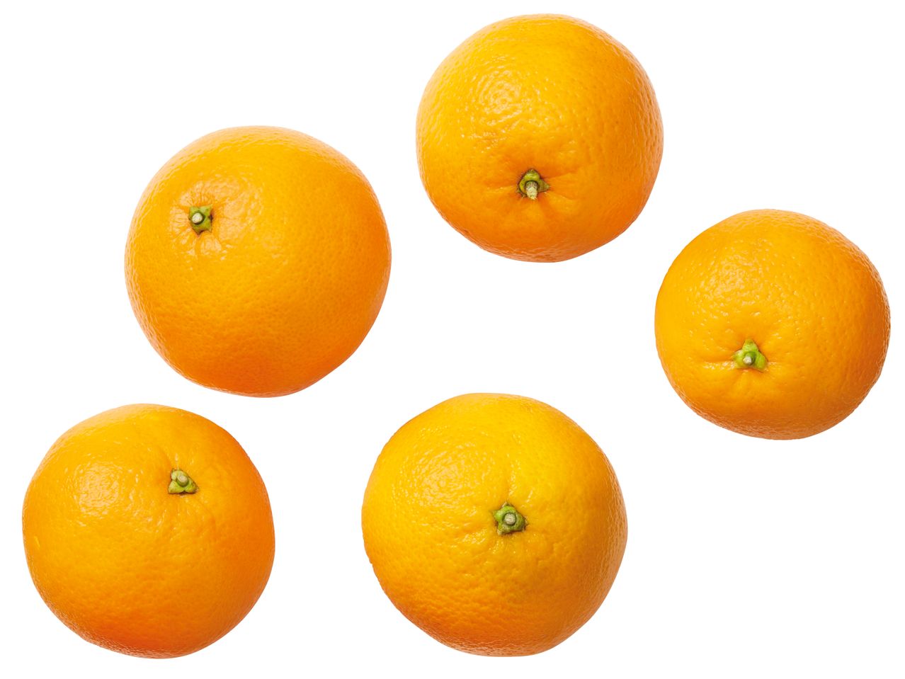 Fünf frische Orangen.