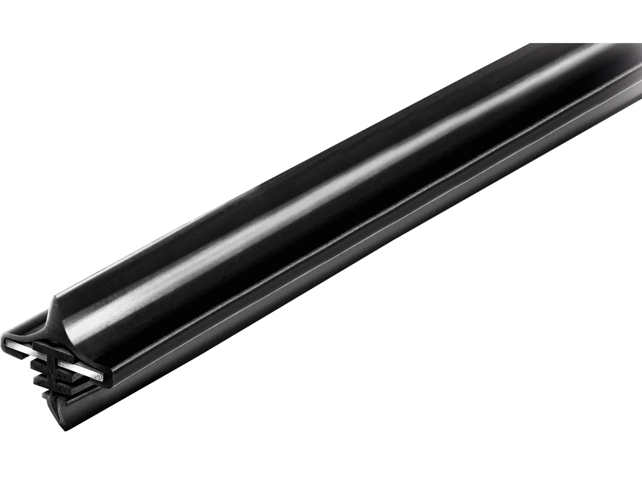 Black wiper blades with a spoiler, presented against a black background.