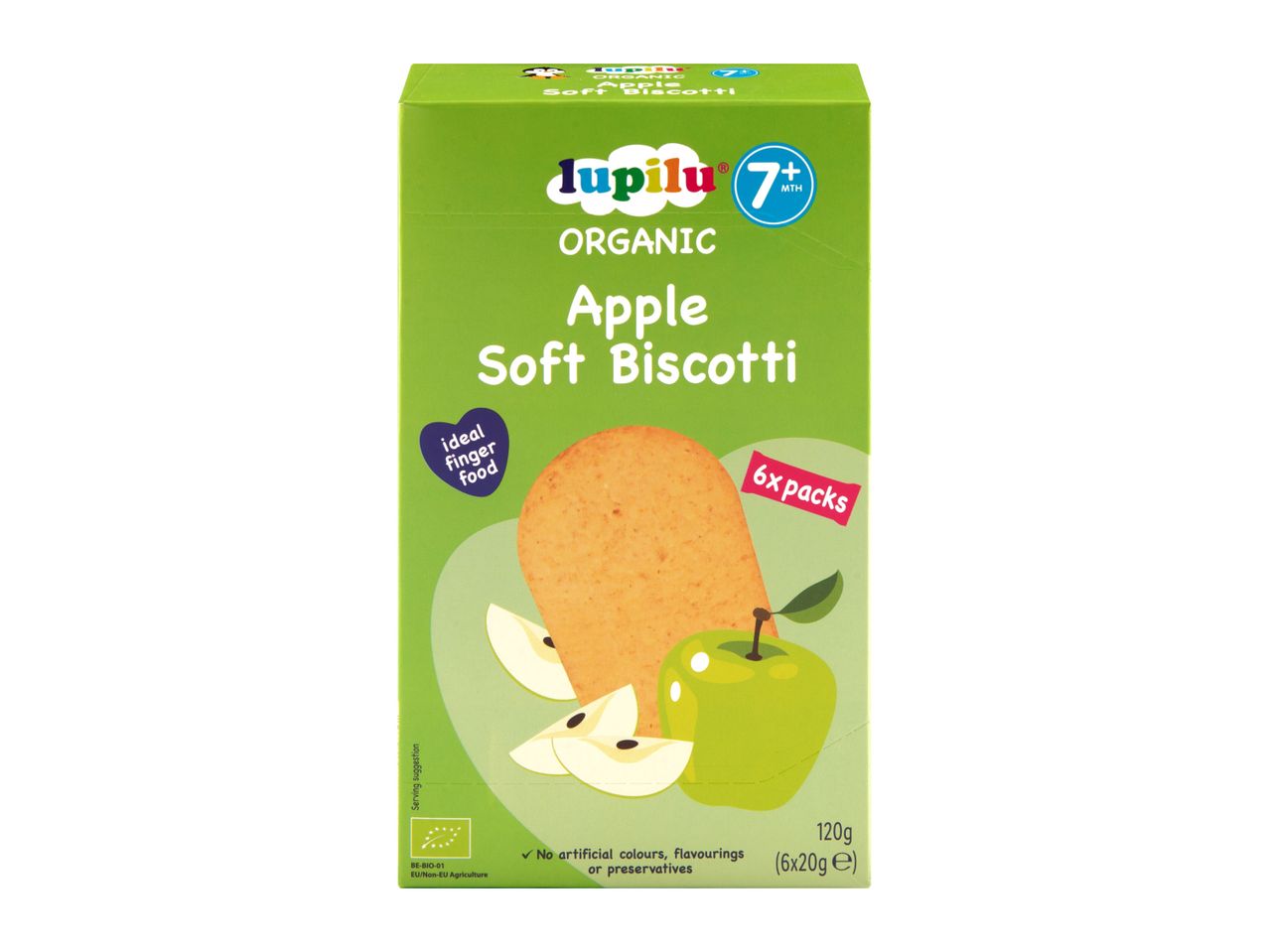 Holistic baby food brand, Babybio's Organic Apple Soft Biscotti packaging.
