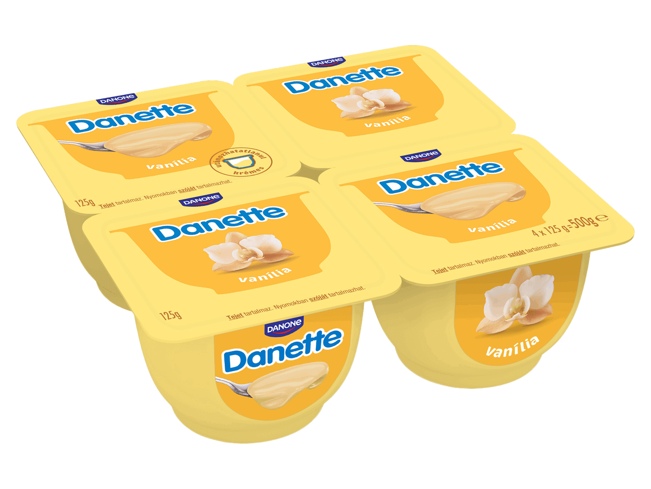 Négy darabos vaníliás krémdesszert csomagolásban.