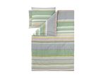 Striped duvet cover set in green, grey, white, yellow, and brown
