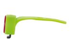 Lime green silicone bike rear light with a red lens.