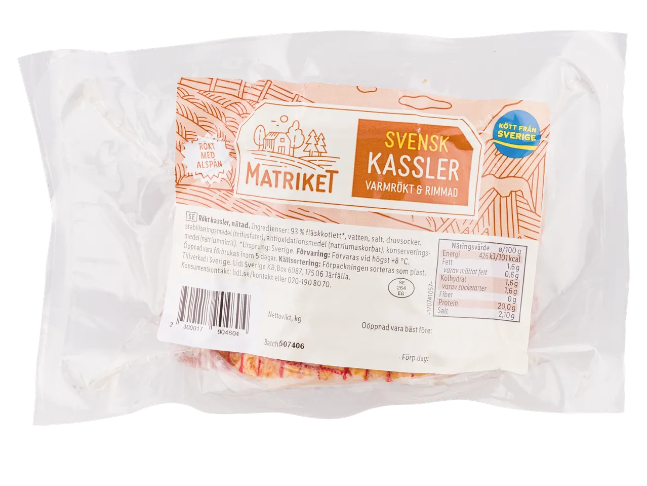 Vakuumförpackad svensk kassler från Matriket.