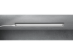 A slim, modern LED light fixture mounted on a concrete ceiling.