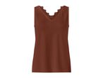 Brown women's tank top with a V-neck and delicate lace trim.