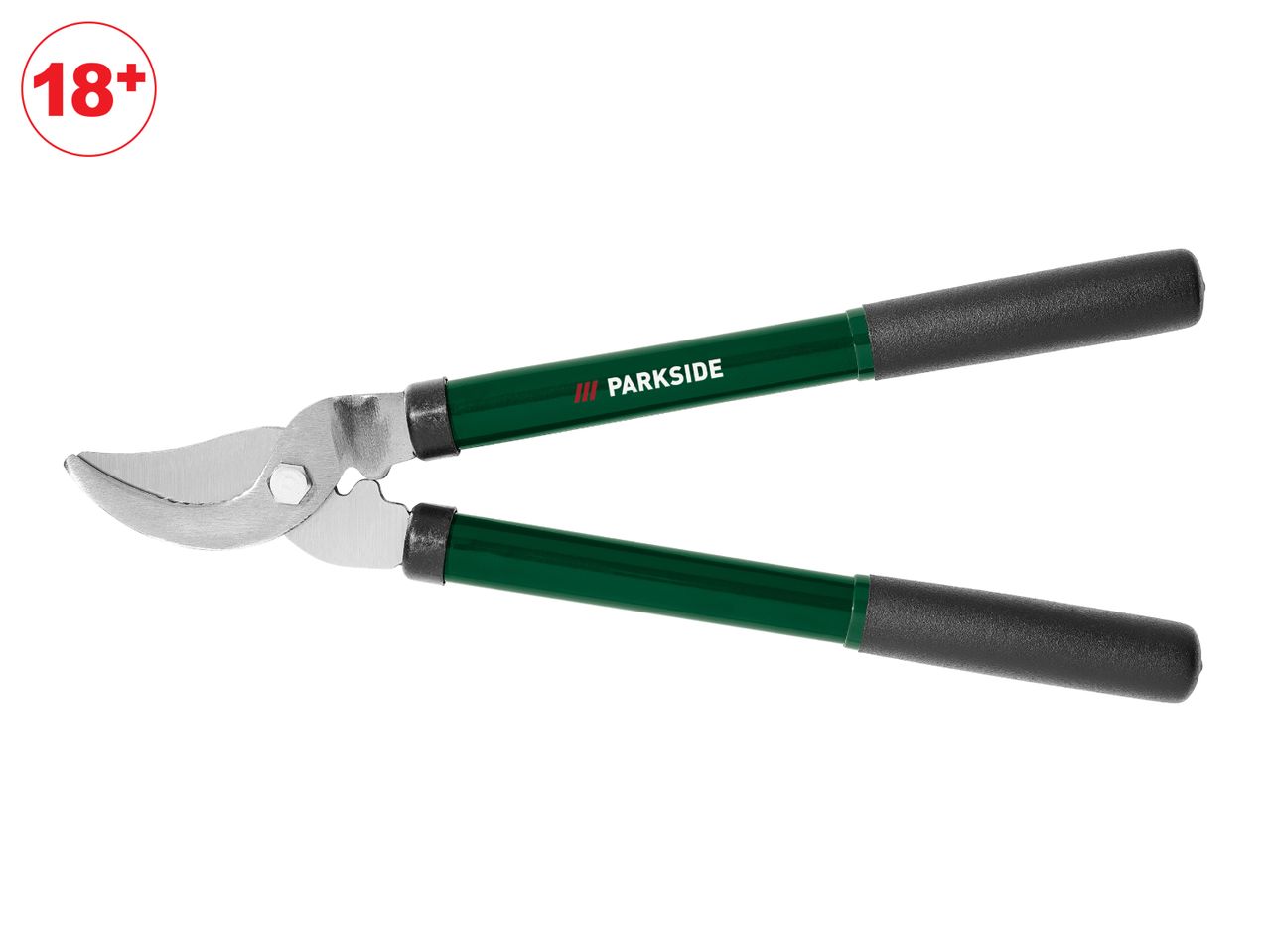 Parkside loppers with green handles and black grips, marked with an 18+ age restriction.