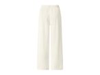Cream-colored wide-leg trousers with an elastic waistband, made from a textured, crinkled fabric.