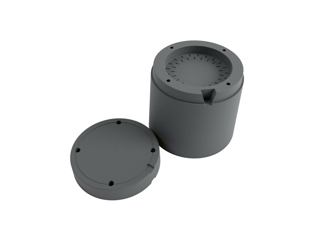 Cylindrical containers and lids.