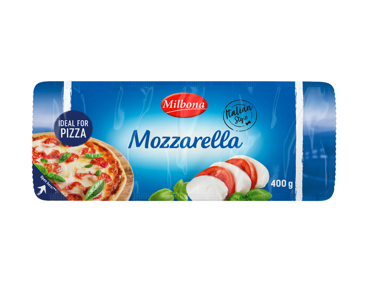 Pakovanje mocarele sa slikom pice i mocarele sa paradajzom, 400g