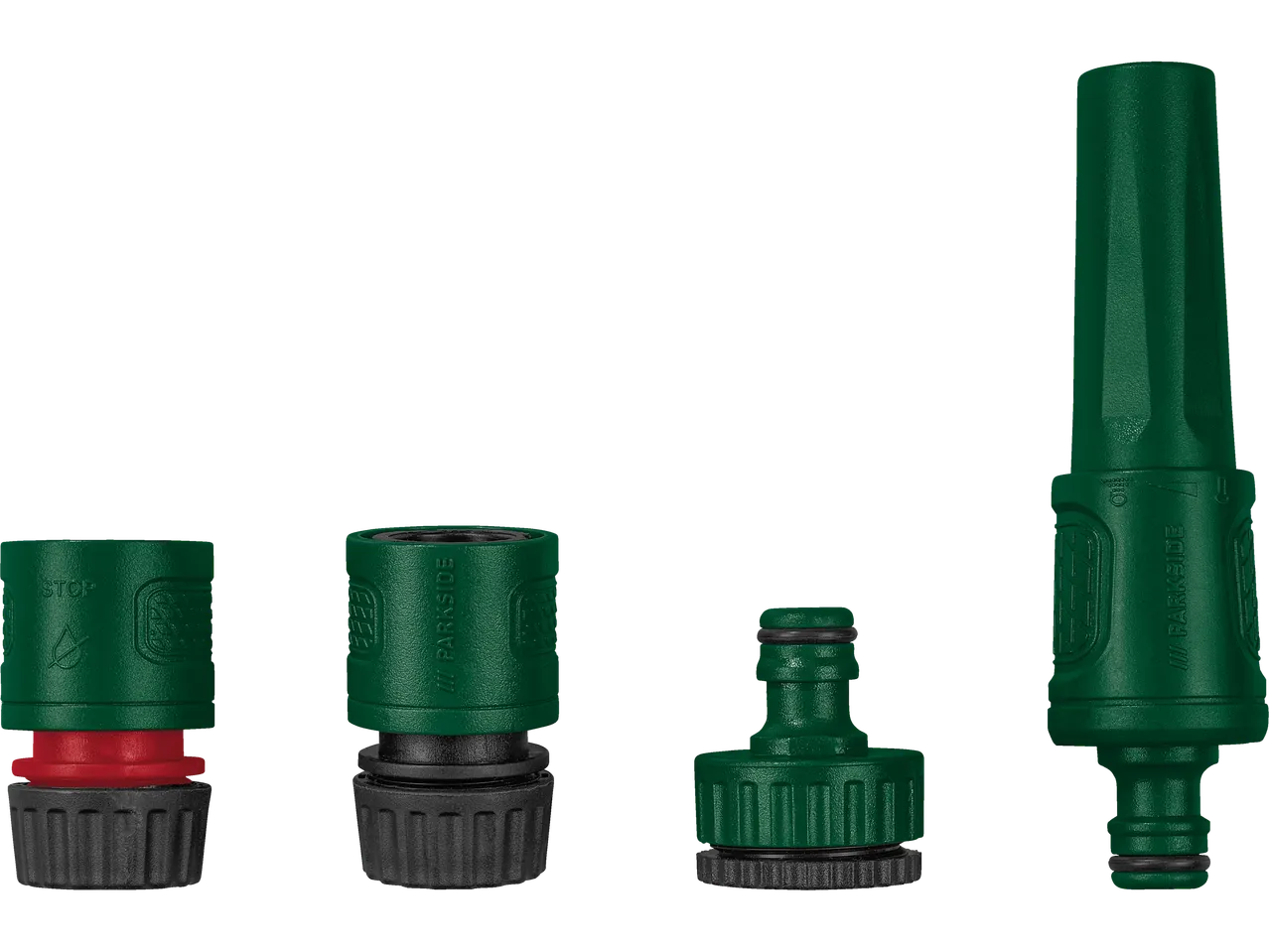 Parkside garden connectors and nozzle: reducer, connector and sprayer.