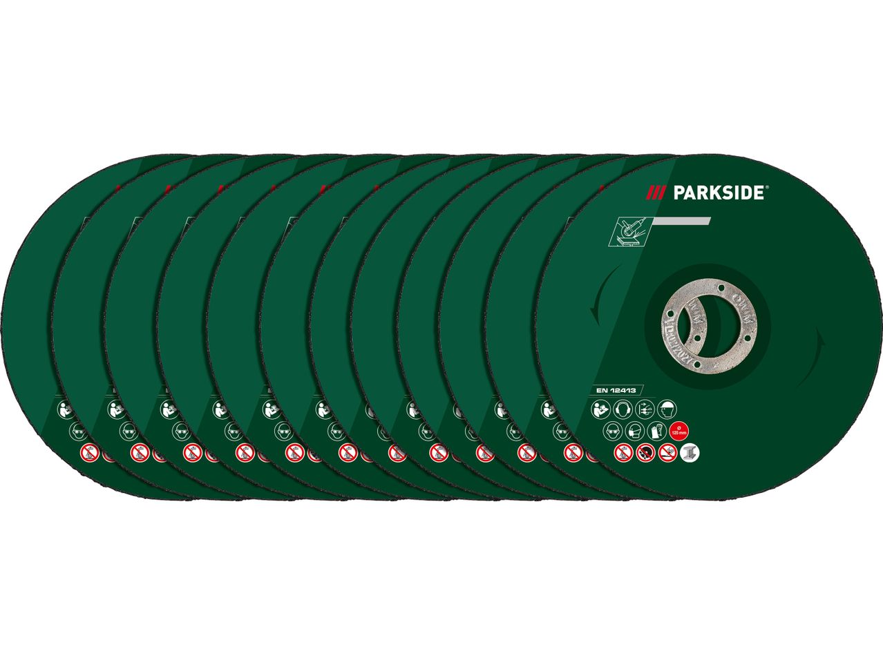 Дванадесет зелени шлифовъчни дискове Makita.