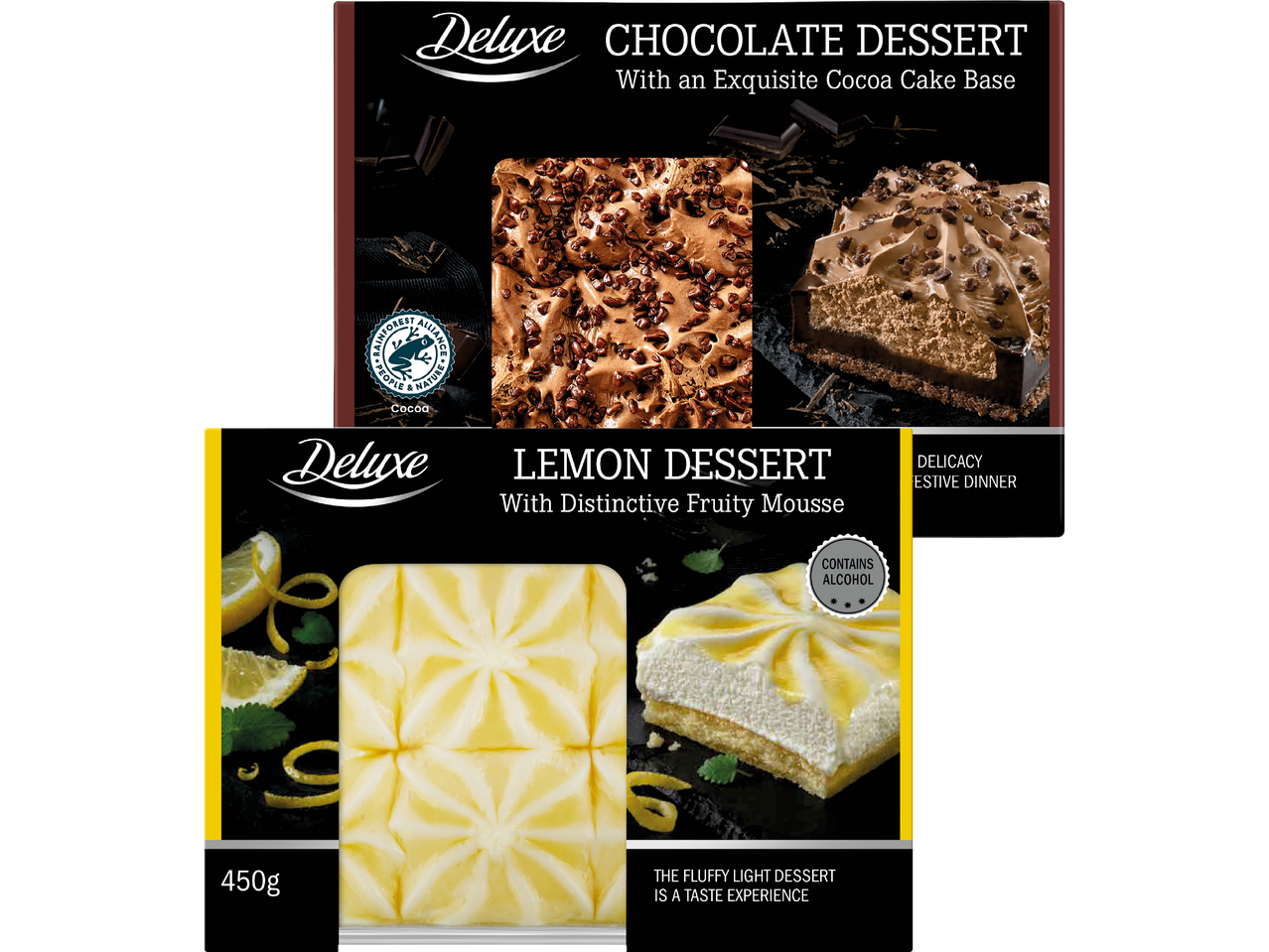 Två Deluxe-desserter: choklad- och citrondesserter