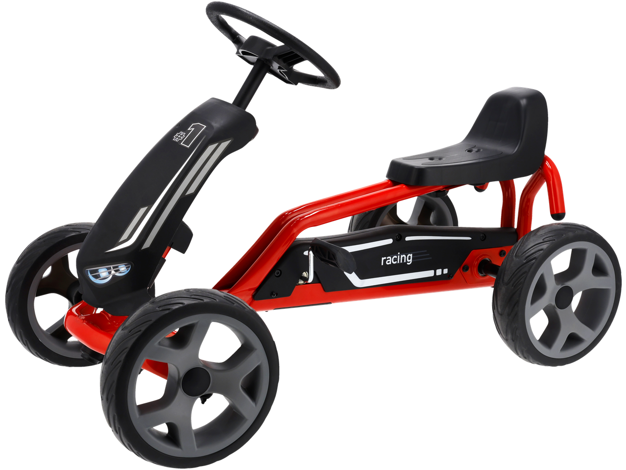 LUPILU dečiji gokart u crvenoj i crnoj boji sa natpisom „racing“.