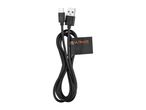 Black USB-A to USB-C charging cable with a brand tag