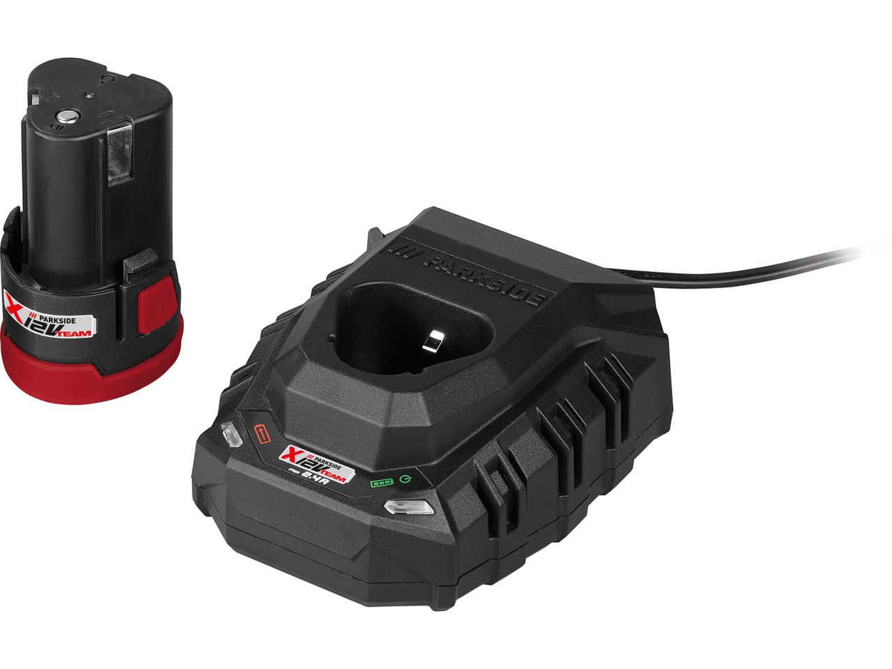 Caricabatteria e batteria PARKSIDE® per utensili elettrici.