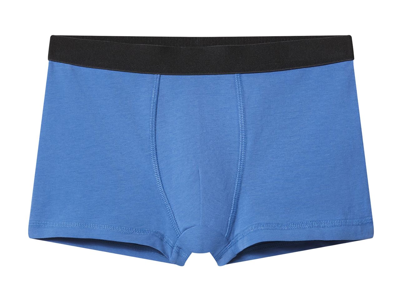 Blue men's boxer briefs with a black elastic waistband