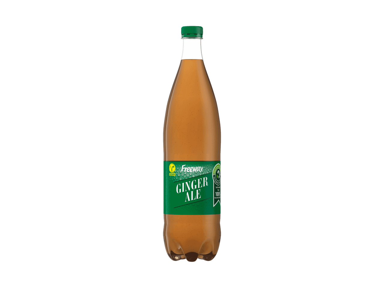 Eine Flasche Ginger Ale mit grünem Etikett und Deckel.