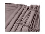 Close-up of gathered taupe fabric with elasticated stitching details