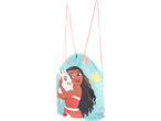Moana-themed gym bag with Moana and Pua graphic, light blue with coral accents.