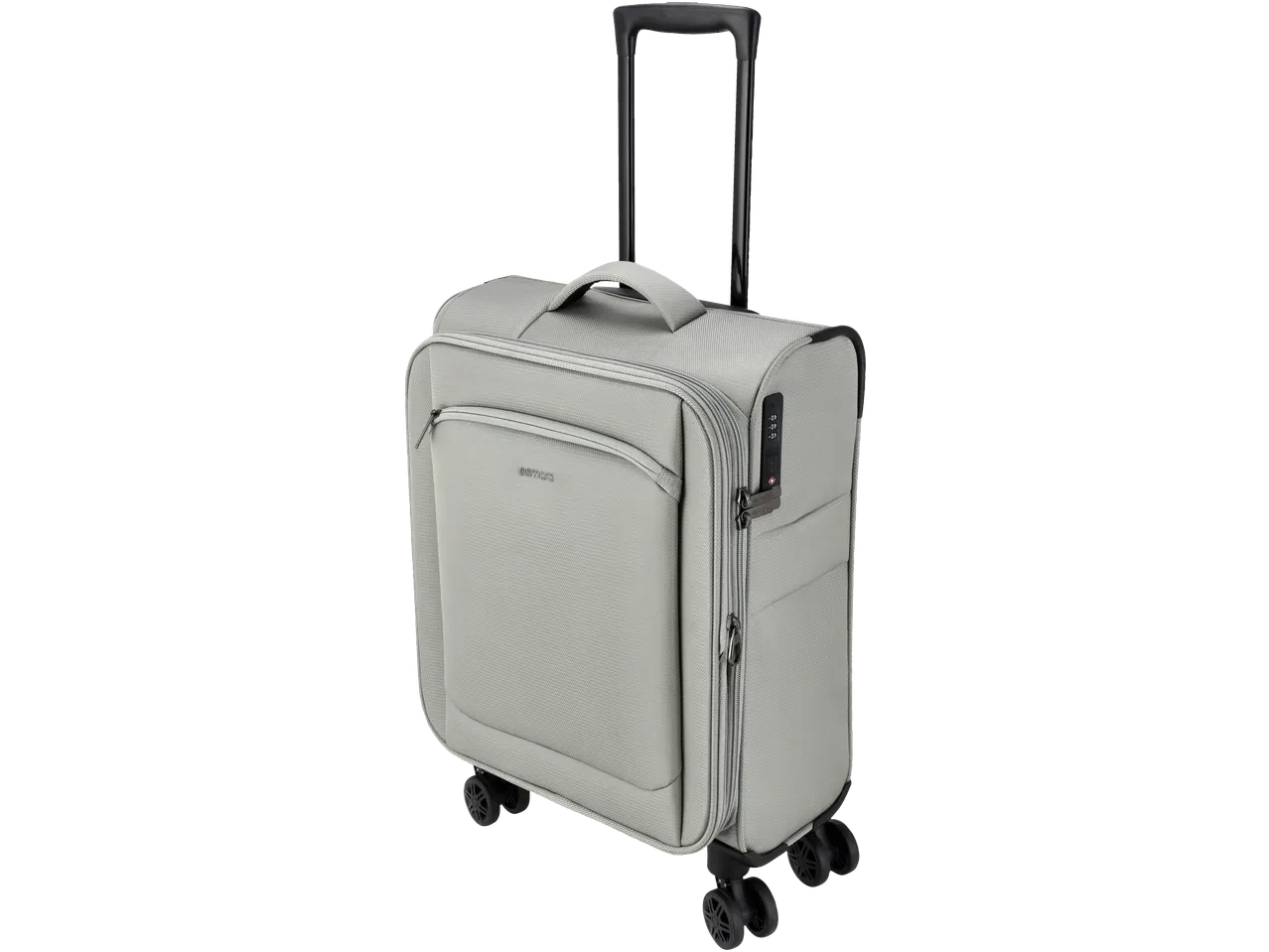 Esmara light grey cabin case with an extendable handle, wheels, and combination lock.
