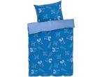 Blue Mickey Mouse themed duvet cover and pillowcase set.