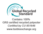 Globālais pārstrādāto materiālu standarts: satur 100% pārstrādāta poliestera.